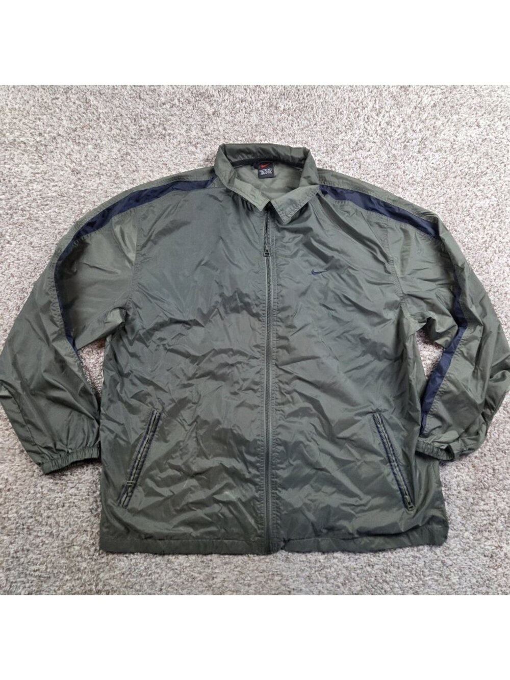 Vintage Nike Jacket Mens XL Green Blue Fill Zip Swoosh Windbreaker Read*